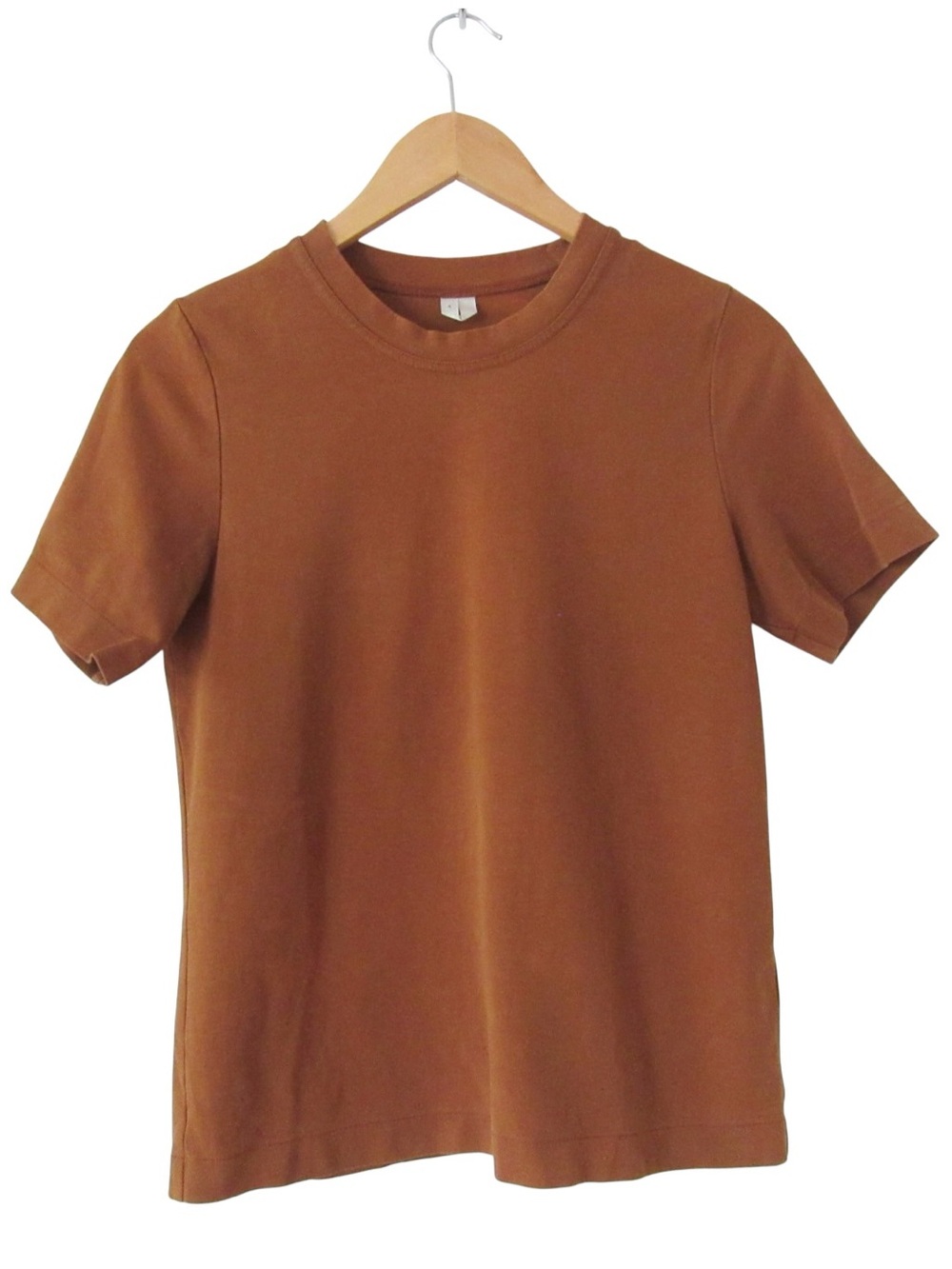 Arket Womens Heavyweight Boxy T-Shirt Small Brown Rust Crew Neck Short Sleeves